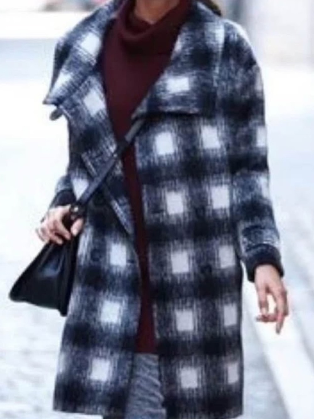Banana republic Italian wool plaid Open-Front Long Coat - Black & White
